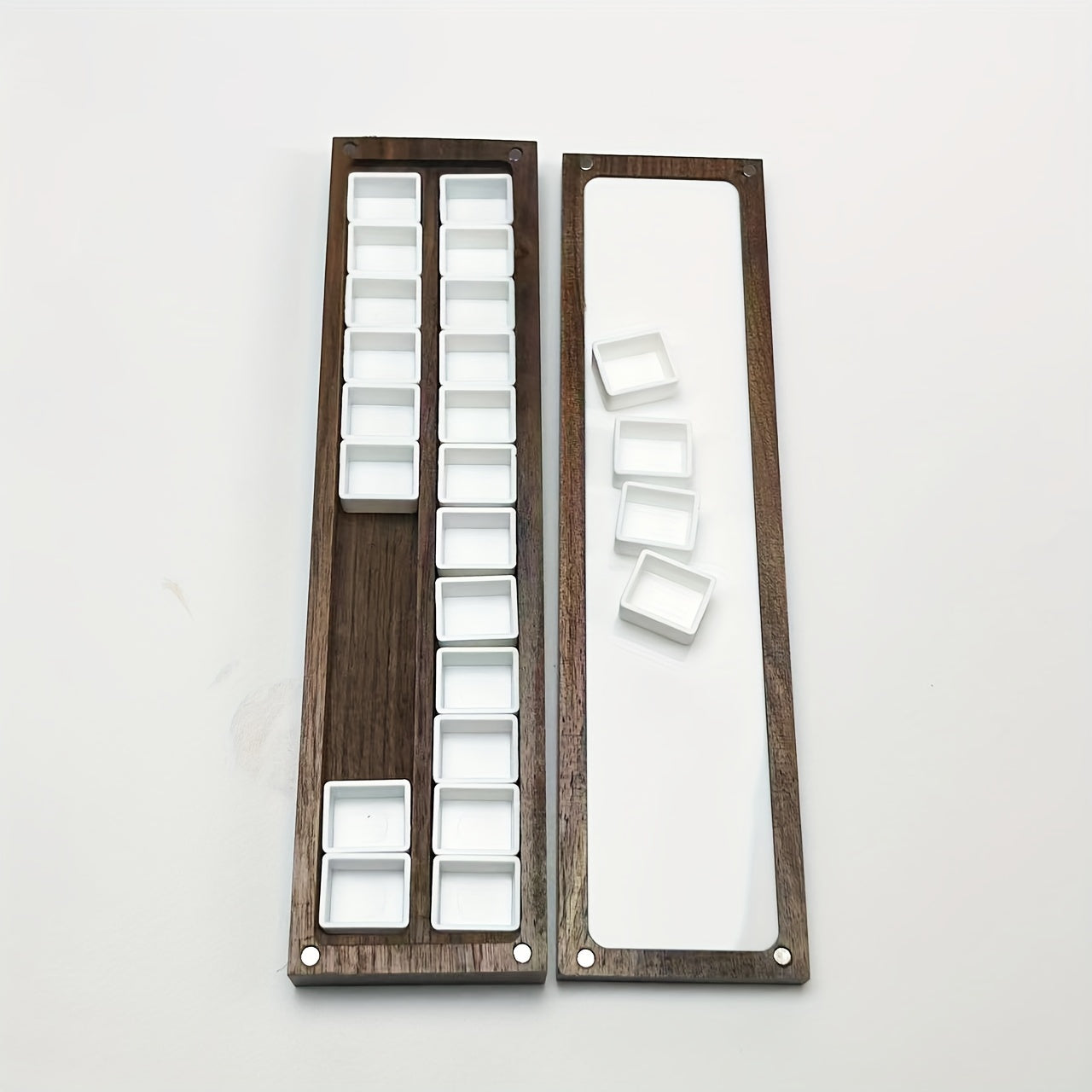 Wooden Watercolor Palette Box 24 Empty Half Pans Walnut Wood Travel Water Set