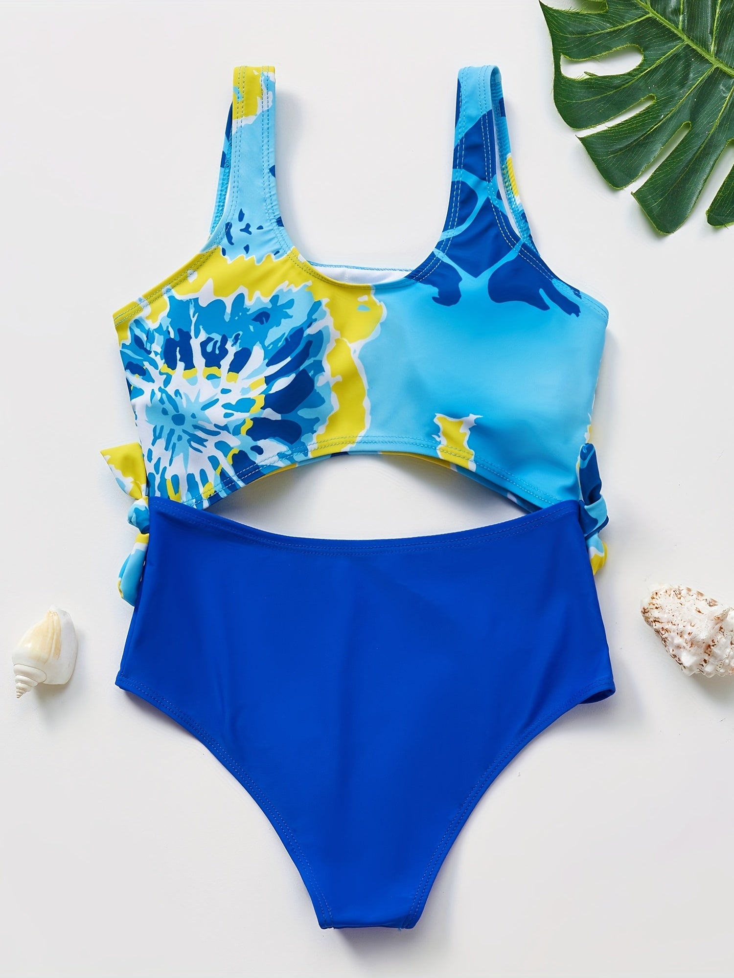 Girl's Block One Piece Swimsuit Mid Stretch Sleeveless