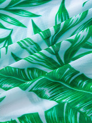 Leaf Print Bikini Set With Cover Up