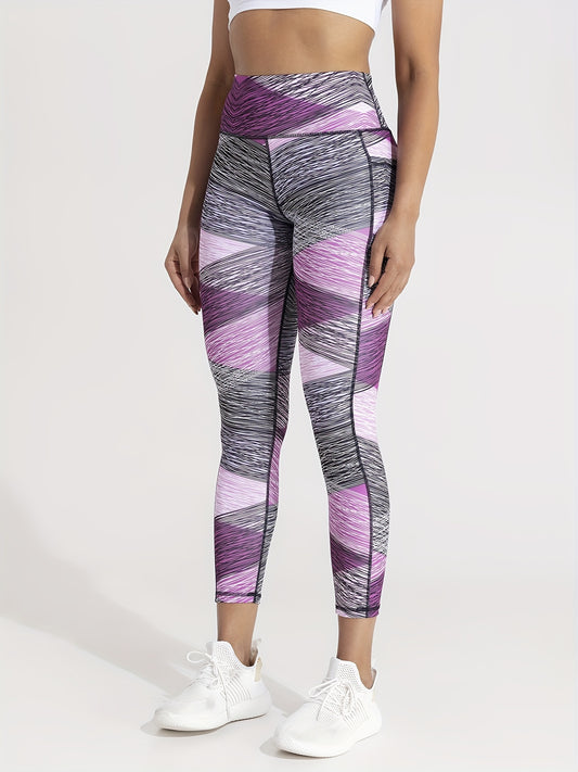 Geometric Block Yoga Pants High Stretch Fitness Leggings