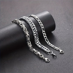 3pcs Silvery Stainless Steel Minimalist Cuban Chain Bracelet Set