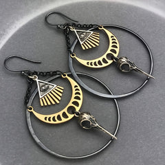 Vintage Moon Crow Evil Eye Big Hoop Earrings Exaggerated Punk Earrings
