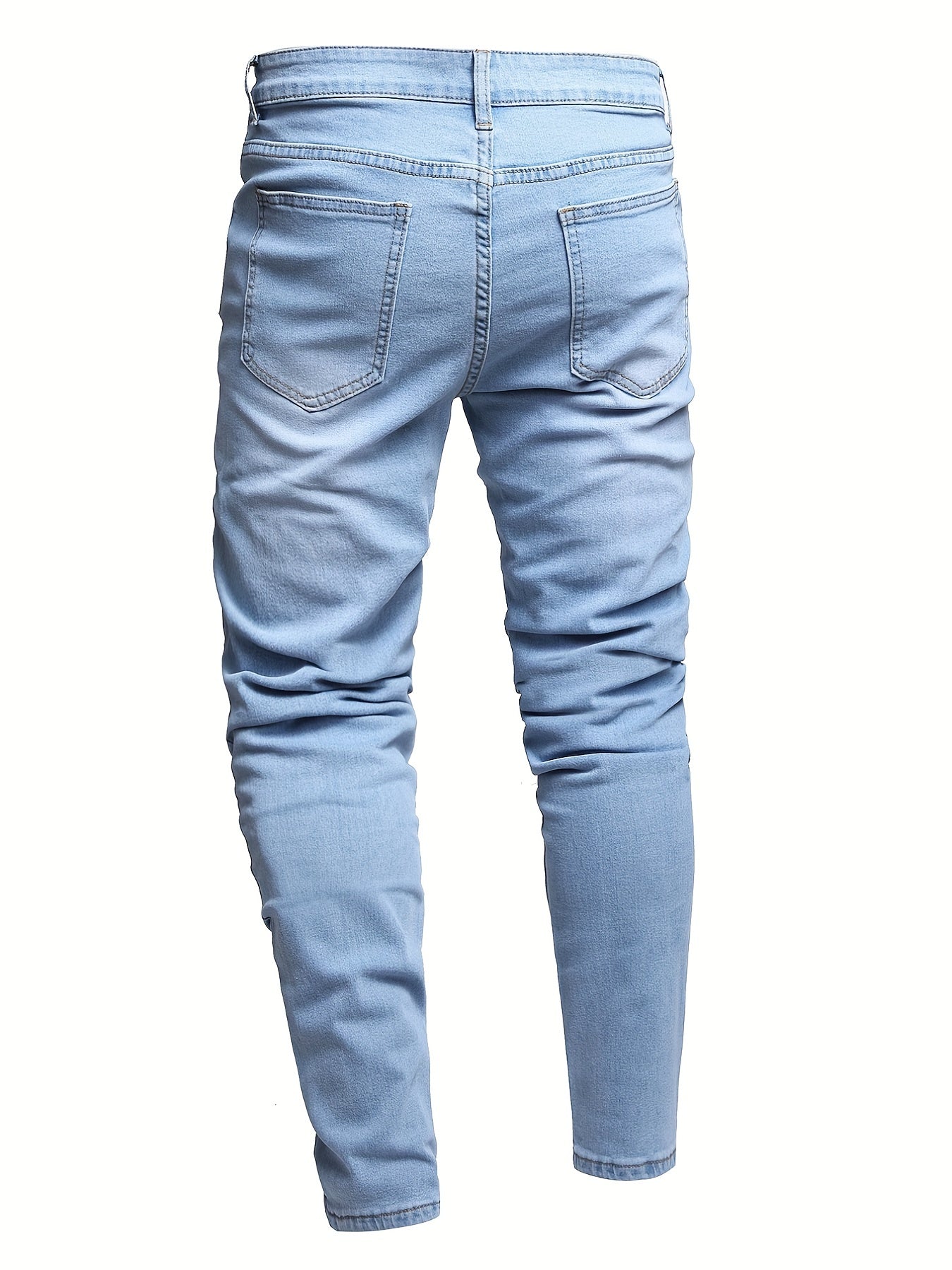 Men's Ripped Washed Slim Fit Jeans with Embroidered Bear Patch