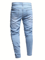 Men's Ripped Washed Slim Fit Jeans with Embroidered Bear Patch