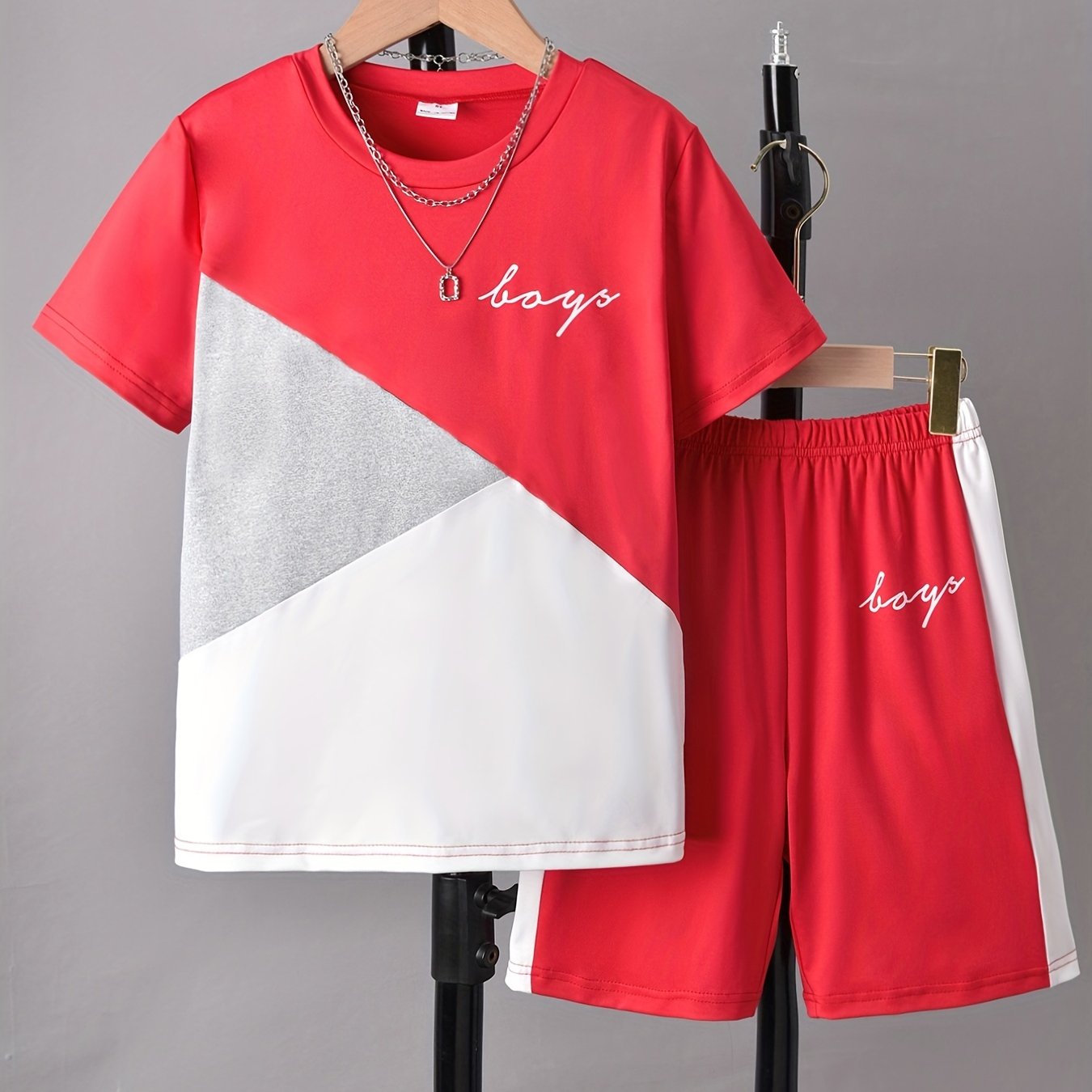 Boys Casual Block & TOY Graphic Print Tee & Shorts Set - Summer Kids Clothing