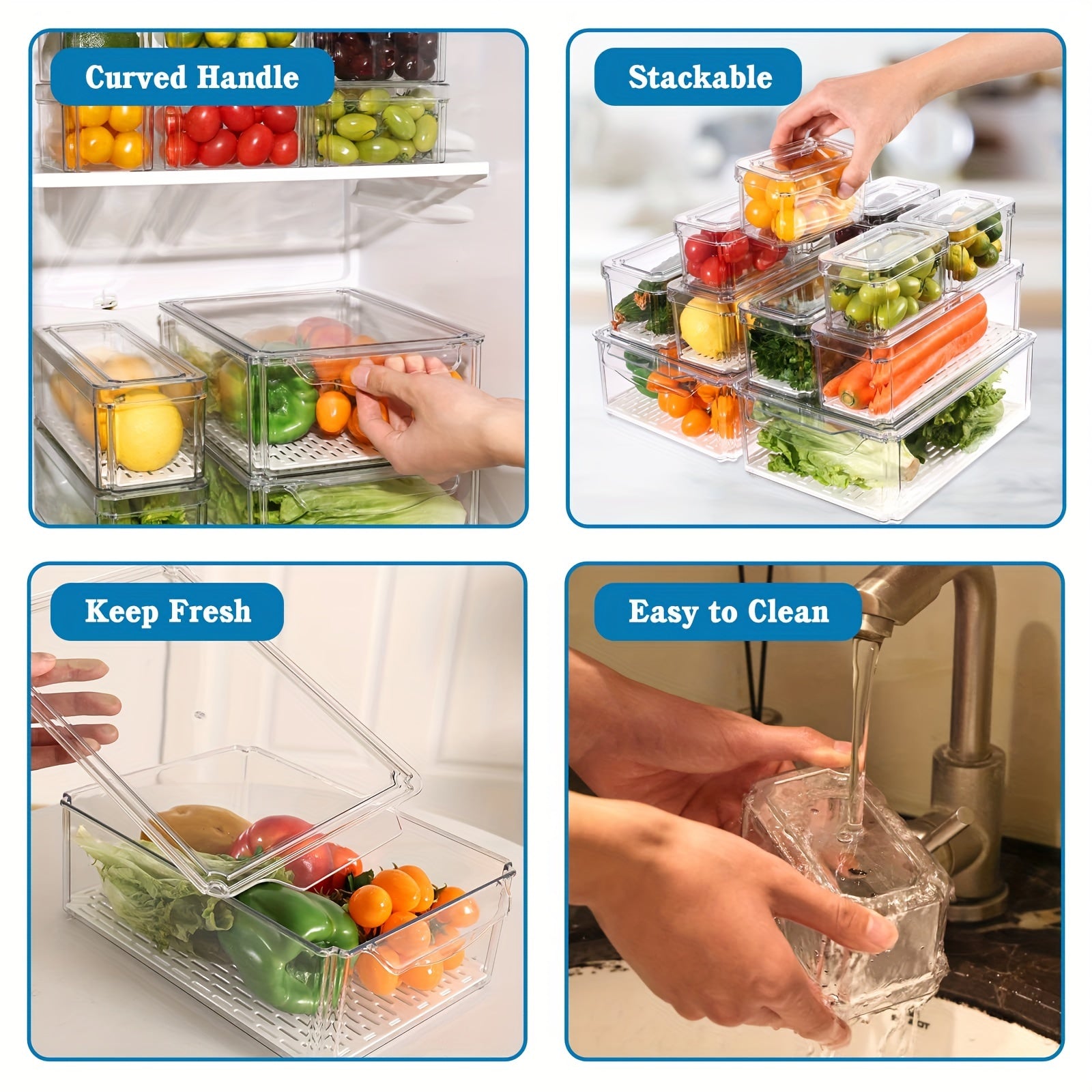 12pcs Fridge Organizer with Lids - Clear Stackable Refrigerator Bins