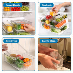 12pcs Fridge Organizer with Lids - Clear Stackable Refrigerator Bins