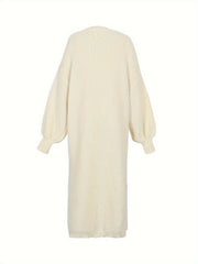  Solid Textured Lantern Sleeve Longline Cardigan