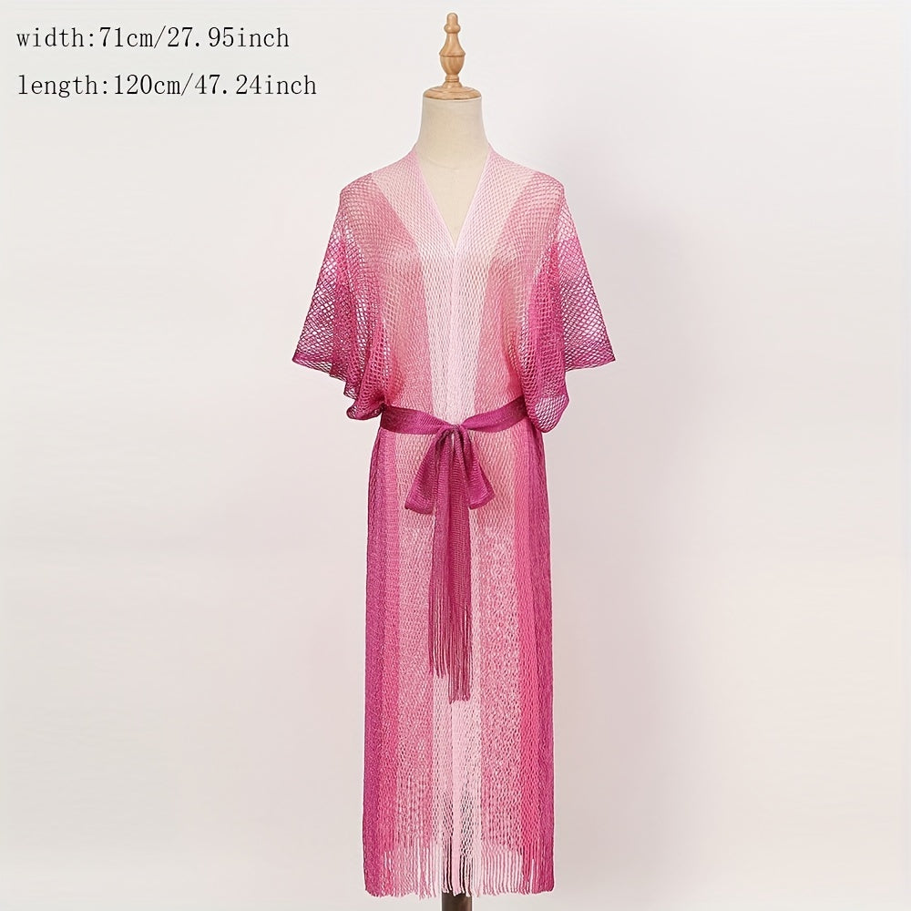 Sexy Hollow Out Shawl Long Tassel Gradient Bikini Cover Up Lace Up