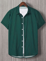 Vertical Stripe Print Men's Casual Short Sleeve Shirt