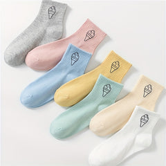 Ice Cream Print Mid Tube Socks, Women's Stockings