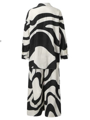 Women's Plus Abstract Stripe Print Long Sleeve Shirt & Pants Set