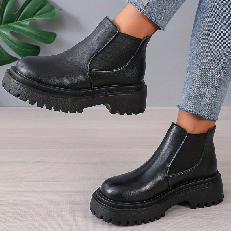 Women's Platform Chelsea Boots Slip On Ankle Combat Boots