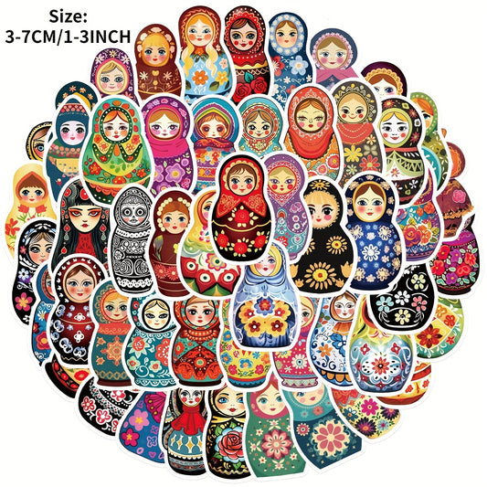 50pcs Matryoshka Doll Series Stickers Waterproof DIY Journal St