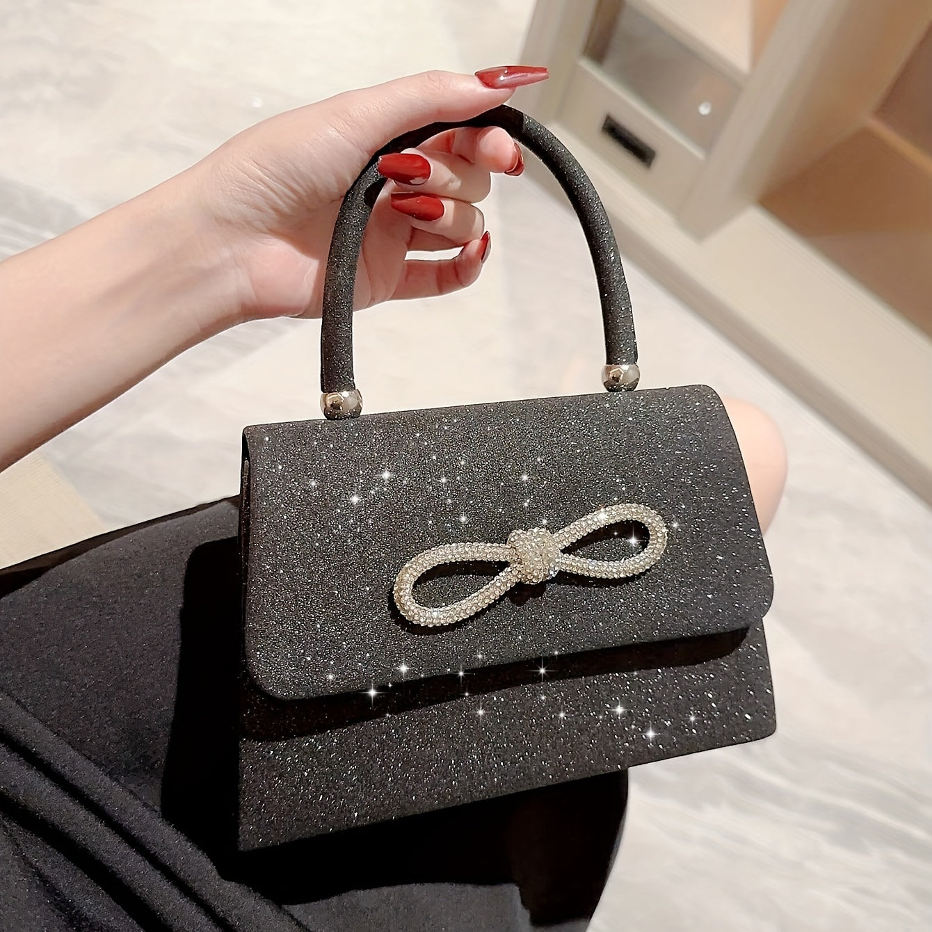 Rhinestone Glitter Chain Handbag Bling Clutch Purse Cocktail Evening Bag
