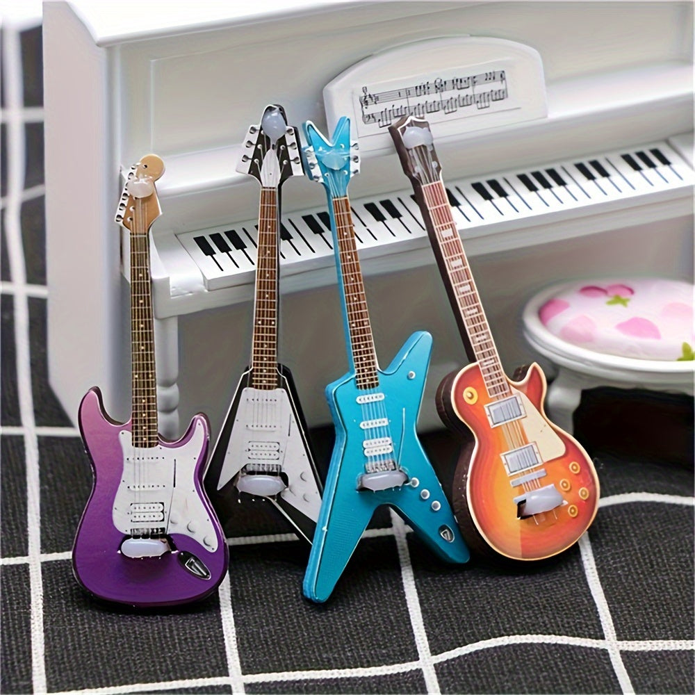 4pcs Dollhouse Guitar Model Ornaments Simulation Guitar Micro Scene Props