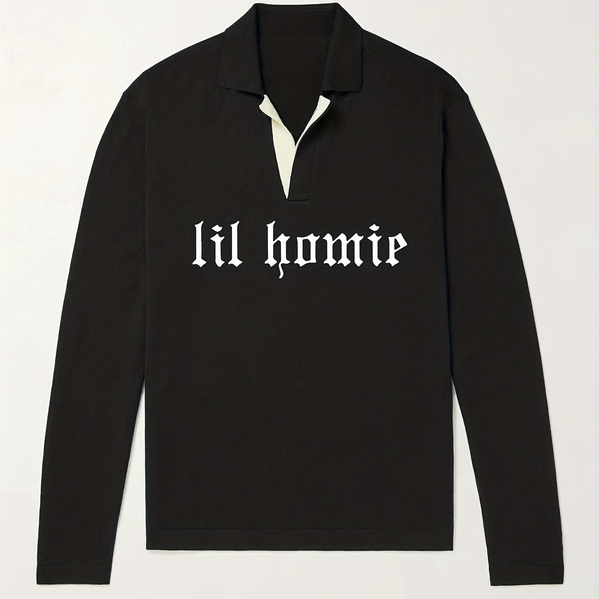 Retro Letter Knit Polo Shirt Men's V Neck Pullover Sweater