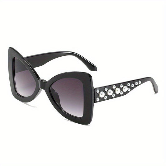 Y2K Butterfly Triangle Sunglasses with Faux Pearl Gradient UV400