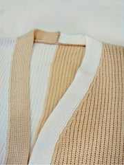  Colorblock Lantern Sleeve Cardigan