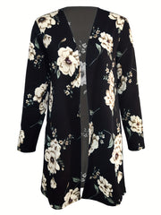 Floral Print Open Front Cardigan Long Sleeve Outerwear