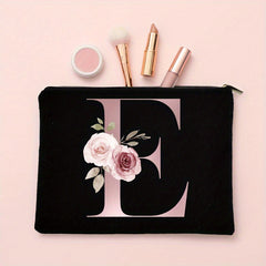 Floral Letter Print Makeup Bag Bridesmaid Organizer Bridal Cosmetic Pouch