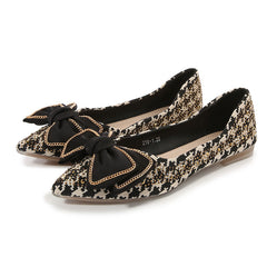 Women's Bow Decor Houndstooth Point Toe Flats