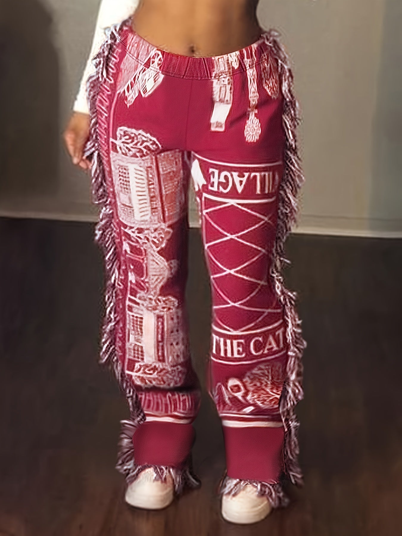 Women's Plus Size Graphic Print Tassel Elastic Hippie Pants