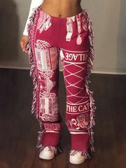 Women's Plus Size Graphic Print Tassel Elastic Hippie Pants