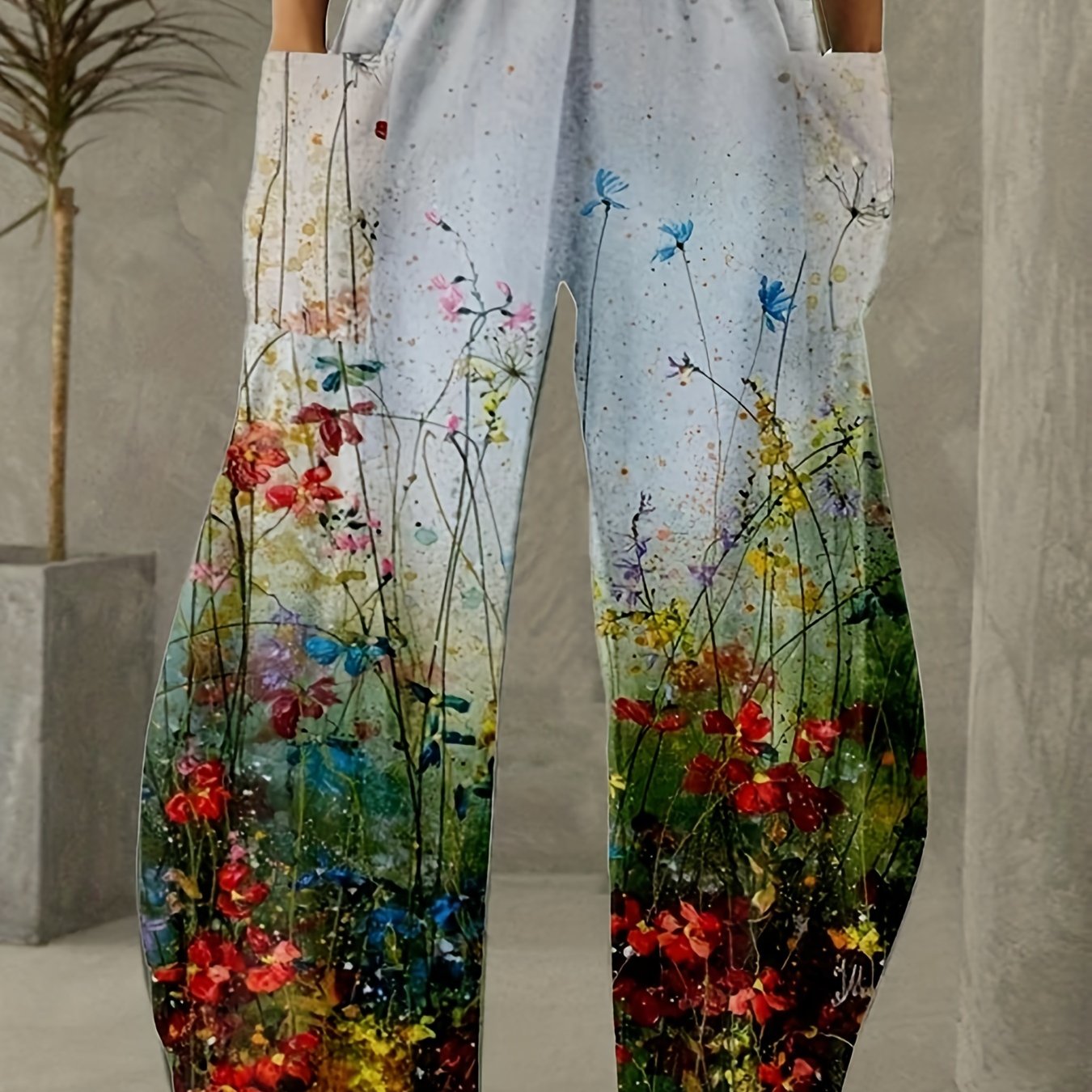 Floral Print Wide Leg Pants Plus Size