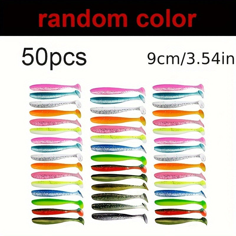 50pcs Soft Lures Fishing Swimbaits Paddle Plastic Tail Bait Trout Salmon Redfish