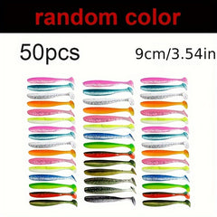 50pcs Soft Lures Fishing Swimbaits Paddle Plastic Tail Bait Trout Salmon Redfish