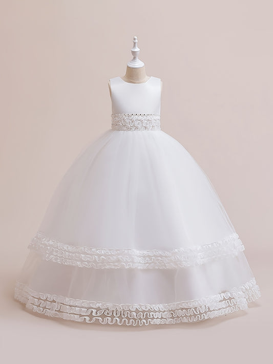 Girls Sleeveless Puffy Princess Dress Lace Trim Tulle Tutu Dress