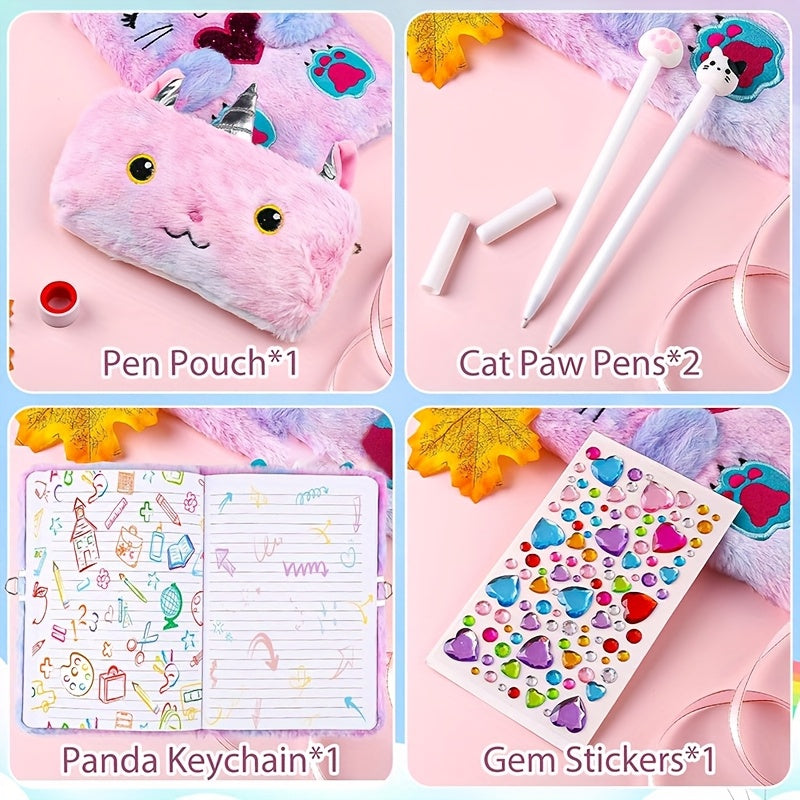 Purple Cat Diary with Heart Lock Gift Set