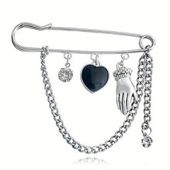 Cold Wind Chain Brooch Hip Hop Love Pin Suit Jacket Accessories Men Women
