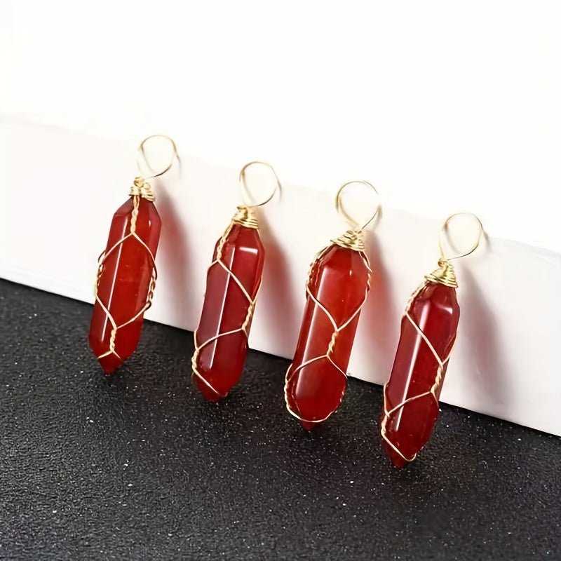 Jade Crystal Hexagonal Column Bullet & Rhombus Pendant