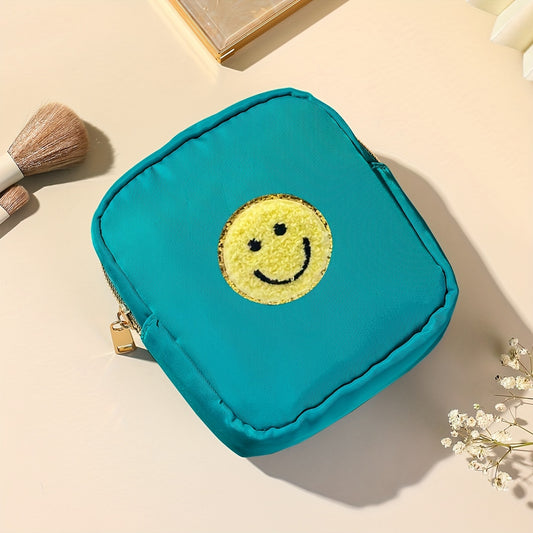 Preppy Makeup Pouch Smiley Face Patch Dark Grey