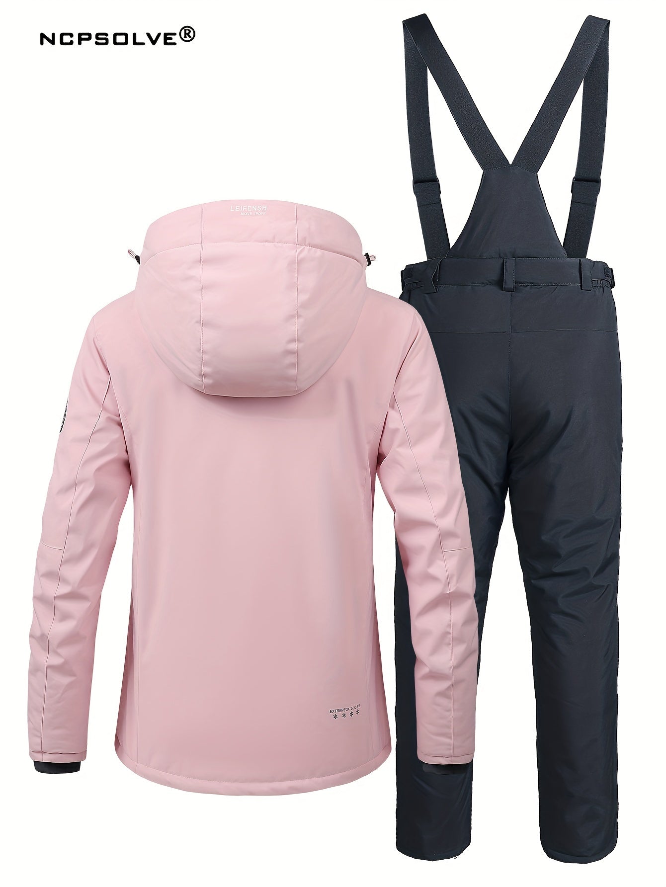 2Pcs Women's Ski Set Hooded Jacket & Suspender Trouser
