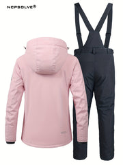 2Pcs Women's Ski Set Hooded Jacket & Suspender Trouser