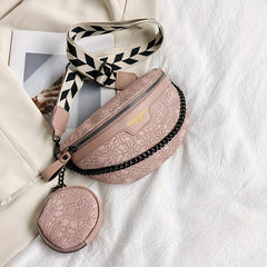 Jacquard Fanny Pack With Coin Purse Chain Decor Chest Bag