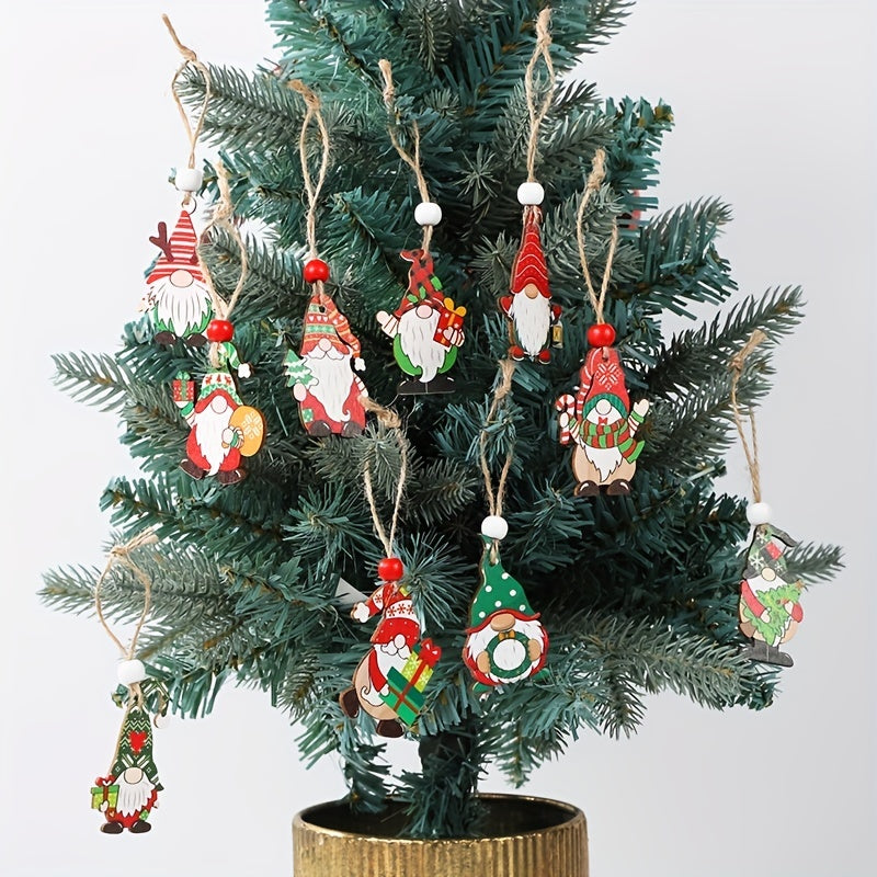 12pcs Christmas Painted Wooden Pendant Hanging Decor Room Decor
