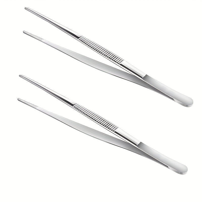 2pcs Stainless Steel Tweezers for BBQ Repair Silvery Durable