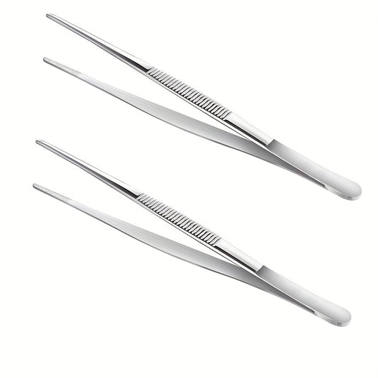 2pcs Stainless Steel Tweezers for BBQ Repair Silvery Durable
