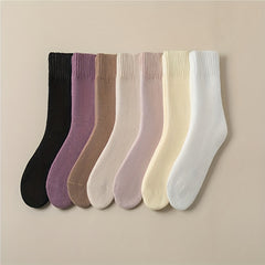 7 Pairs Warm Ribbed Mid Tube Socks for Women