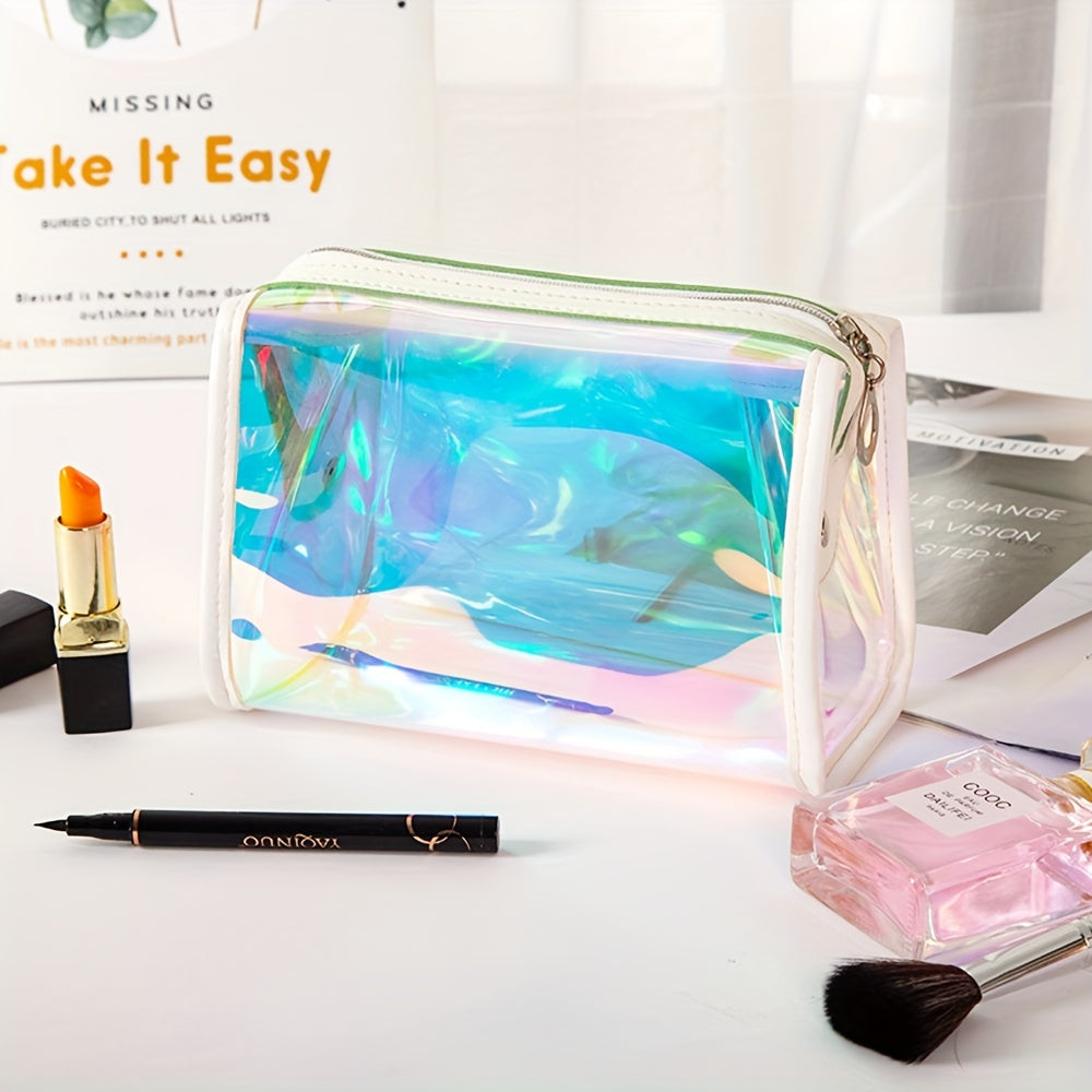Modern Laser Trapezoidal Makeup Bag Holographic Zipper Storage Bag
