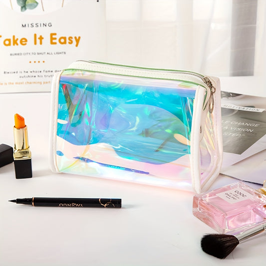 Modern Laser Trapezoidal Makeup Bag Holographic Zipper Storage Bag