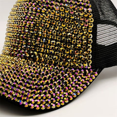 Golden Rhinestone Baseball Cap Mesh Hip Hop Trucker Hat