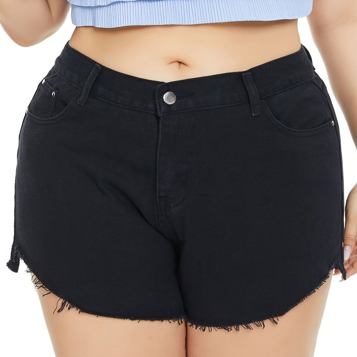  Mid Rise Straight Leg Denim Shorts
