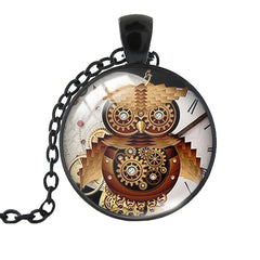 Steampunk Clock Shape Pendant Necklace Animal Pattern Goth Mech