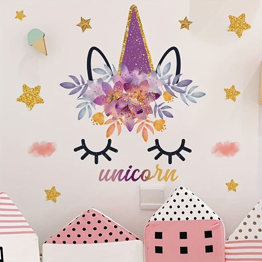 Unicorn Eyelashes Golden Stars Wall Sticker Backdrop Living Room Decor