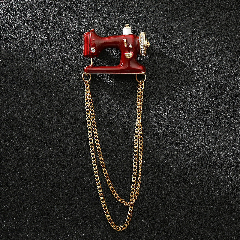 Sewing Machine Tassel Brooch Men's Chain Suit Personality Accessories
